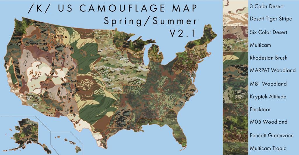 Map of camo patterns for the US in spring/summer